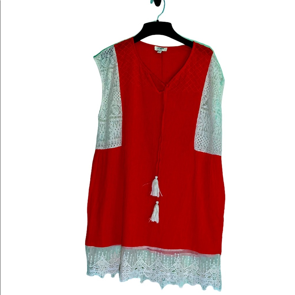 Umgee Coral Linen Lace Dress Swim Coverup Small
